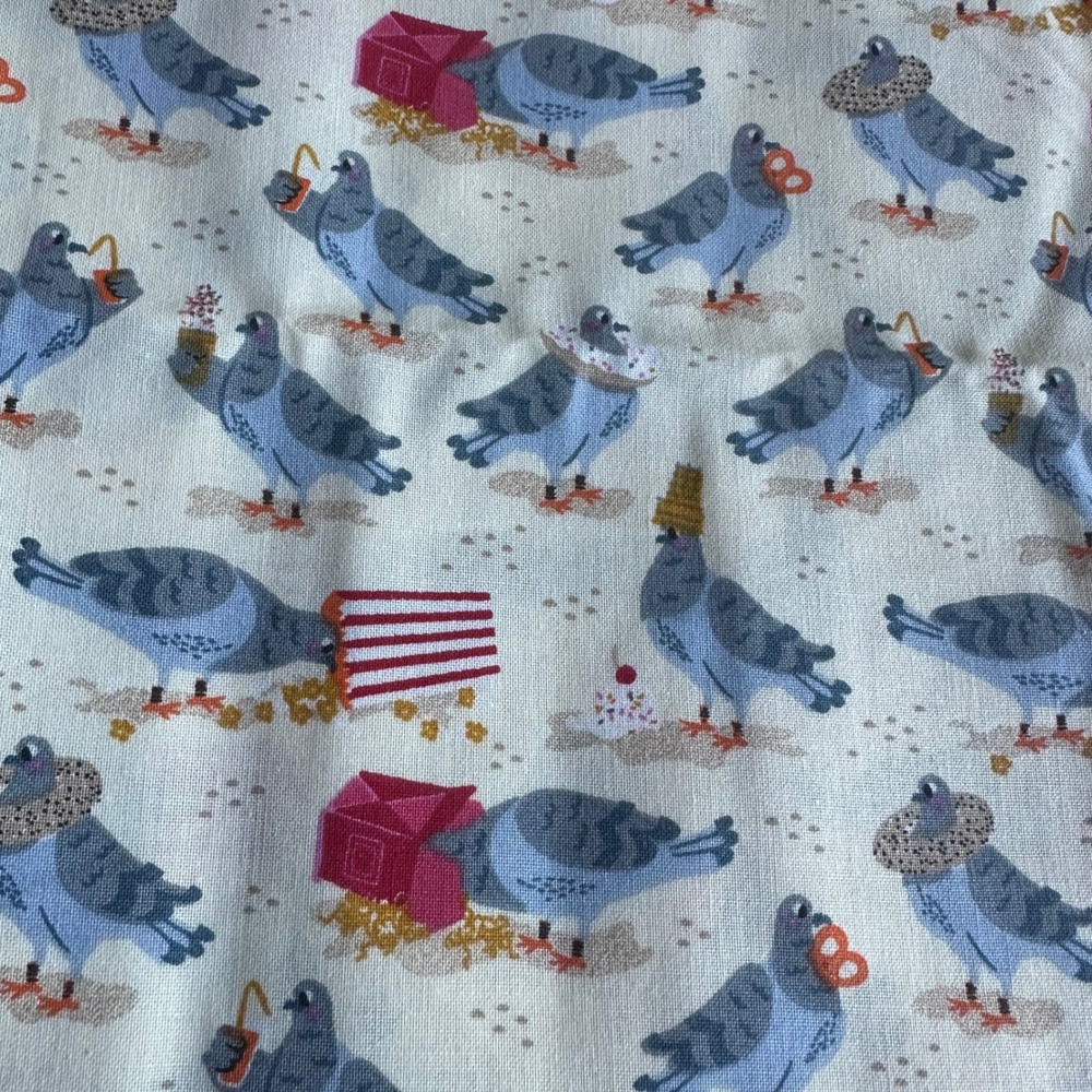 Joann Fabrics Pigeon Snack Novelty Print Cotton Fabric 2 Yards x 44" Cream Blue